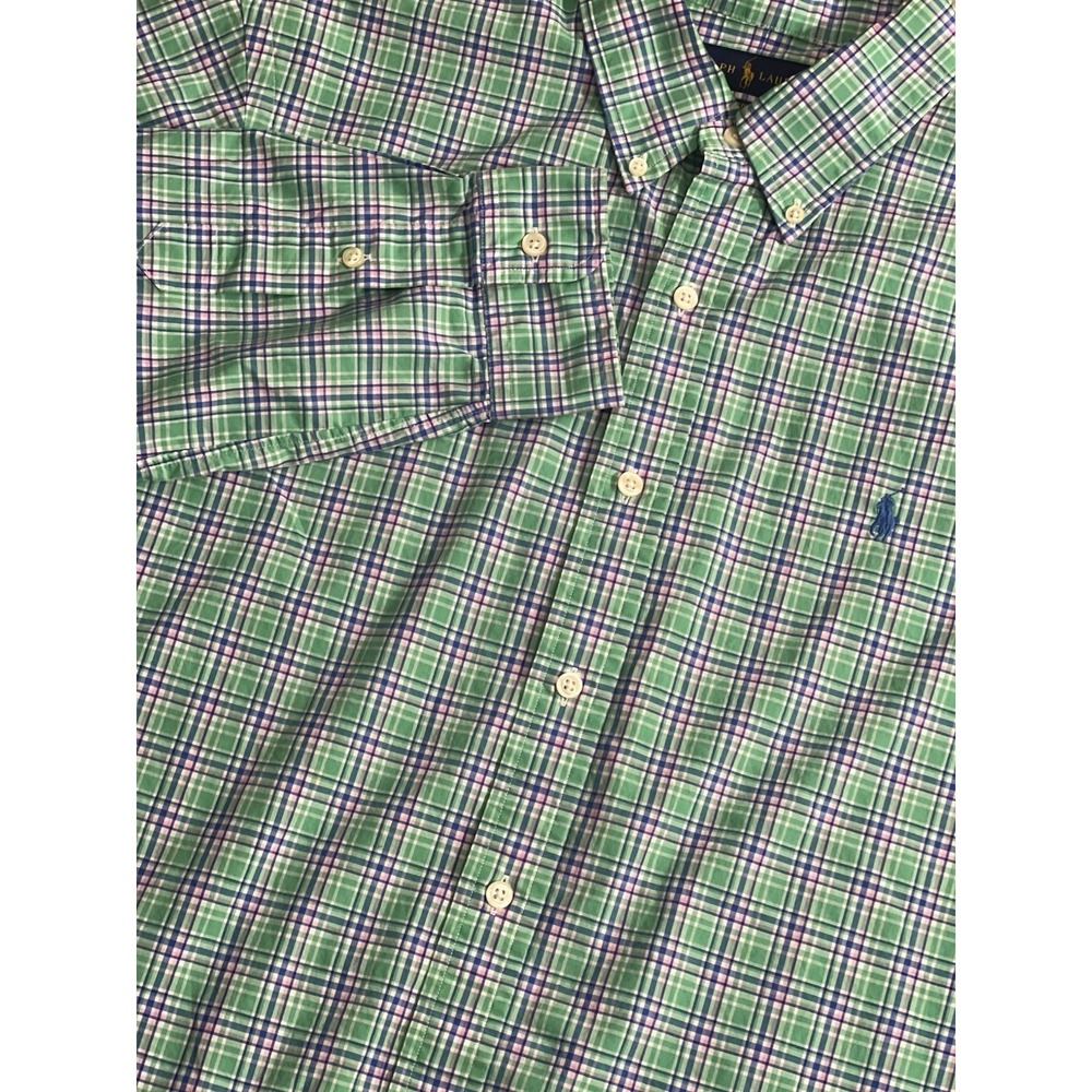 Polo Ralph Lauren Button Down Shirt Mens Large Plaid 100% Cotton Stretch Office
